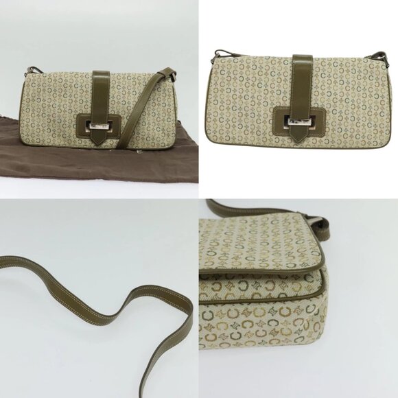 CELINE C Macadam Canvas Shoulder Bag Beige Brown Silver Auth gh040 - Picture 14 of 14